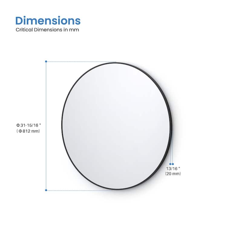 32 Inch Shatterproof Wall Mount Metal Frame Mirror