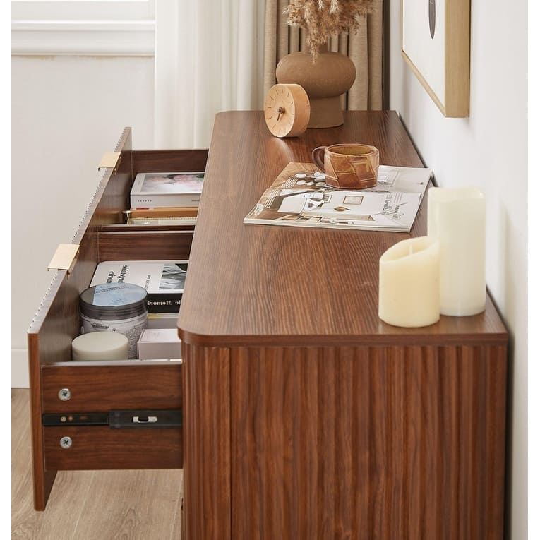 Modern 6 Drawers Dresser with Curved Design and Ample Storage for Bedroom or Living Room Organization