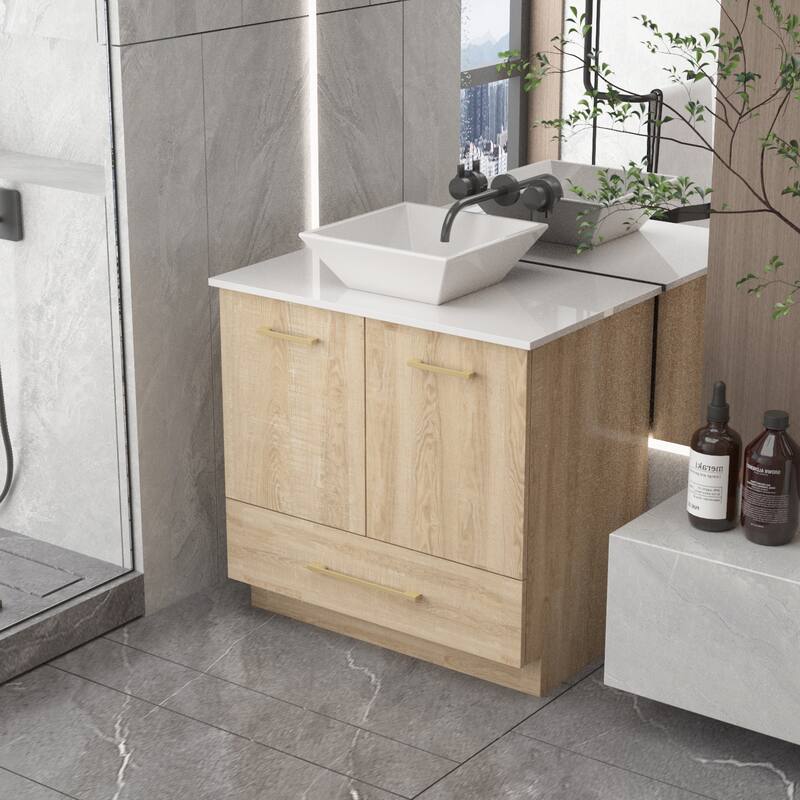 Timechee 29.9"W Single Bathroom Vanity Set Oak