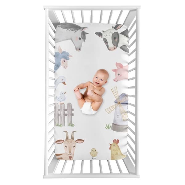 slide 2 of 4, Farm Animals Collection Boy or Girl Photo Op Fitted Crib Sheet - Watercolor Farmhouse Horse Cow Sheep Pig