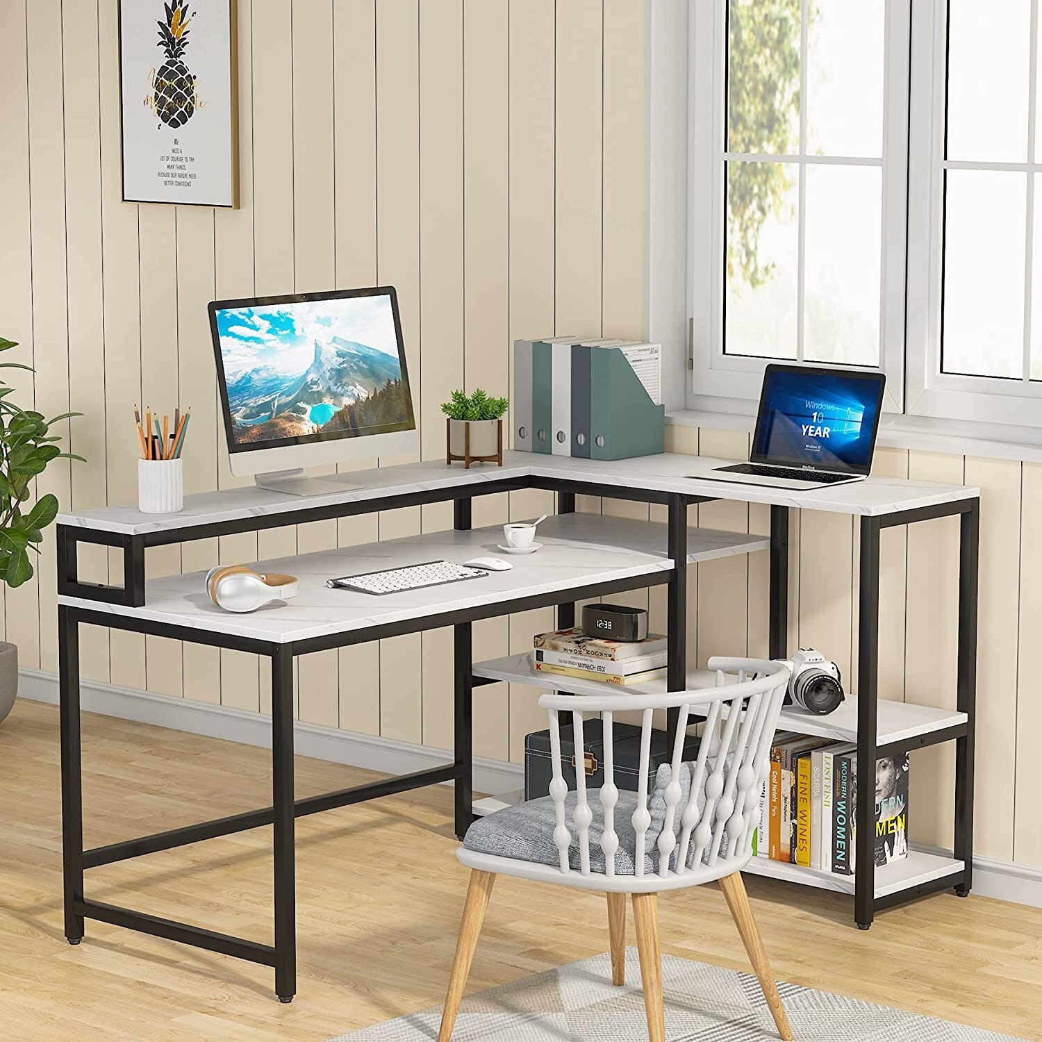 Modern L-Shaped Office Desk with File Cabinet, 55 inch Large Corner  Computer Desk - Bed Bath & Beyond - 34459374