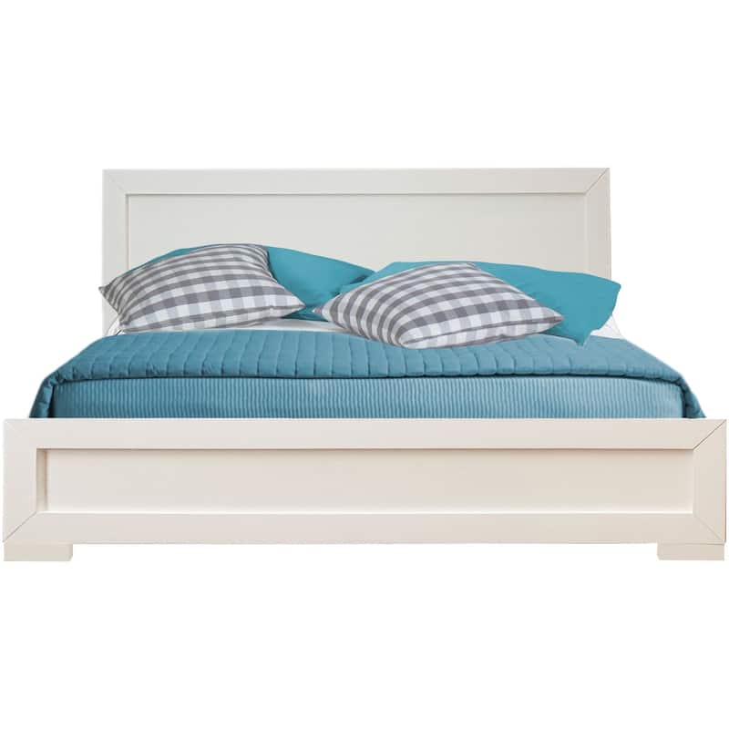 Sturdy Wood Bed Frame with Headboard and Footboard - White - Queen