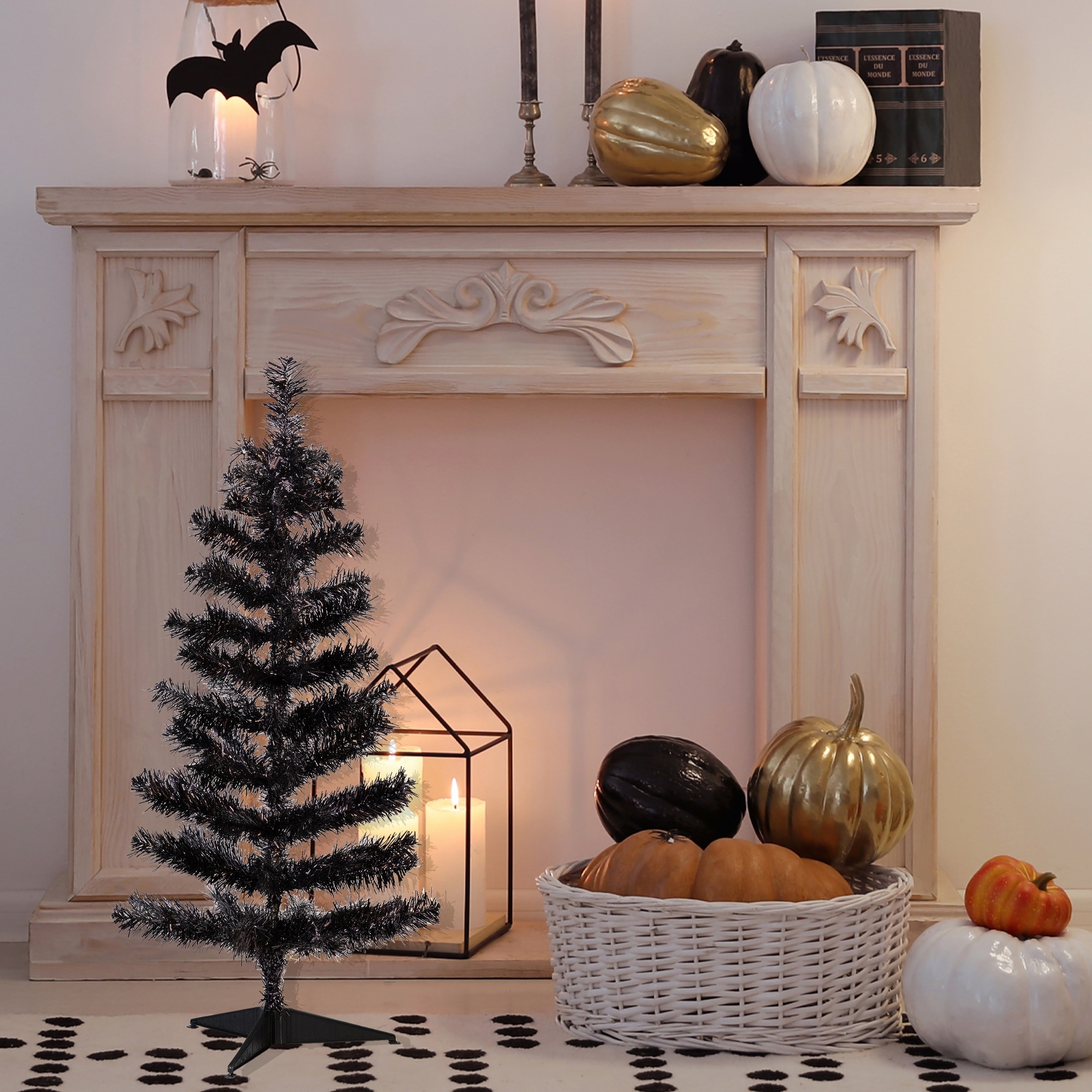 Artificial Tinsel Halloween Tree - 3' - Black - Unlit - 3 Foot
