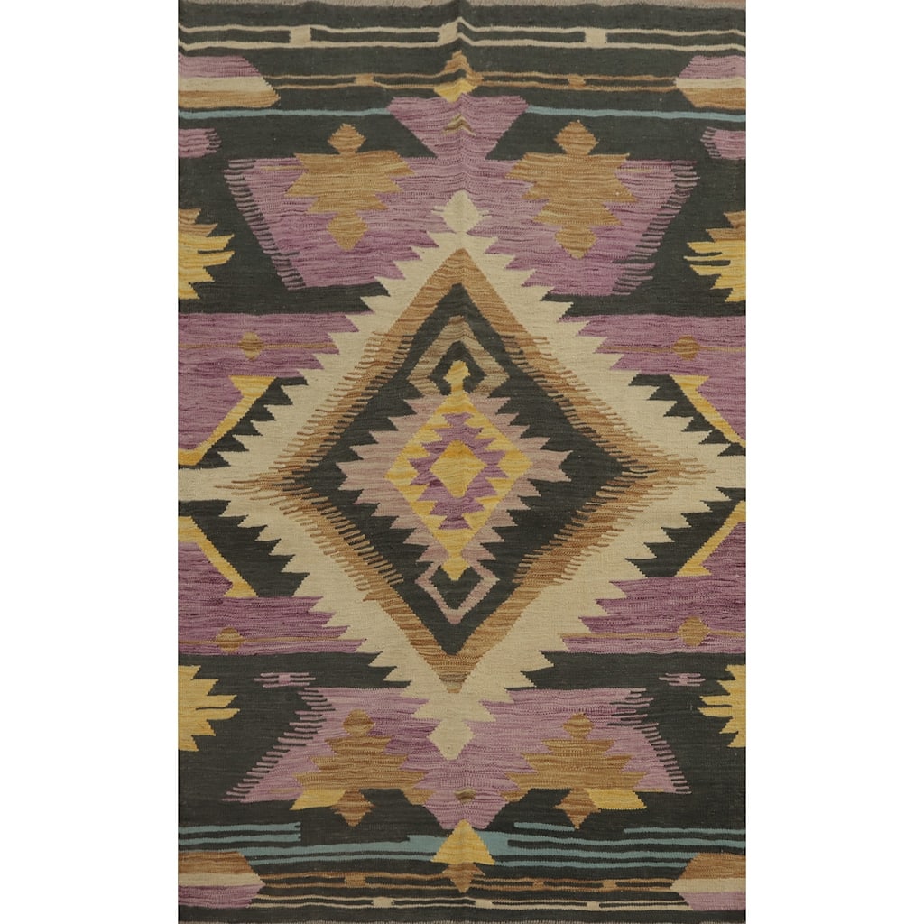 Hand Woven Southwestern Wool Purple Geometric Area Rug - 5' 10'' X 4' 0''
