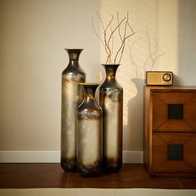Floor Metal Vase Modern Style Droplet Shaped White Metal Vase 3-Piece Set Gorgeous Home Decoration Large Glazed Metal Vase