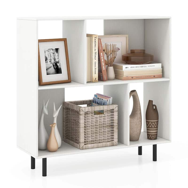 Costway Open Shelf Bookcase Mid Century Modern Cube Bookshelf with 4 - See Details