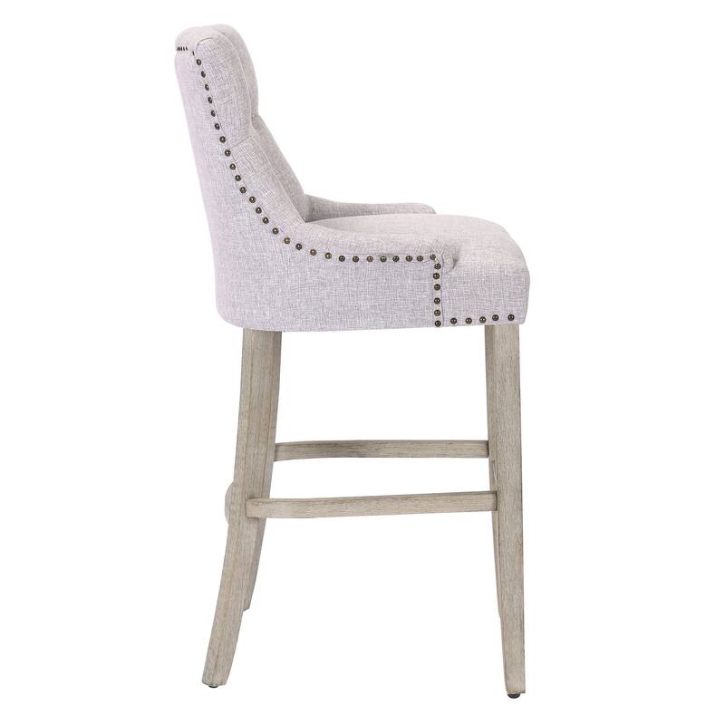 Carter 29" Upholstered Button Tufted Bar Stool, Antique Gray Legs