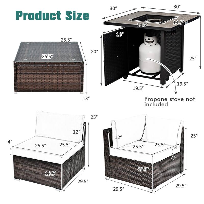 Costway 7PCS Patio Rattan Furniture Set 30'' Fire Pit Table Cover - See Details