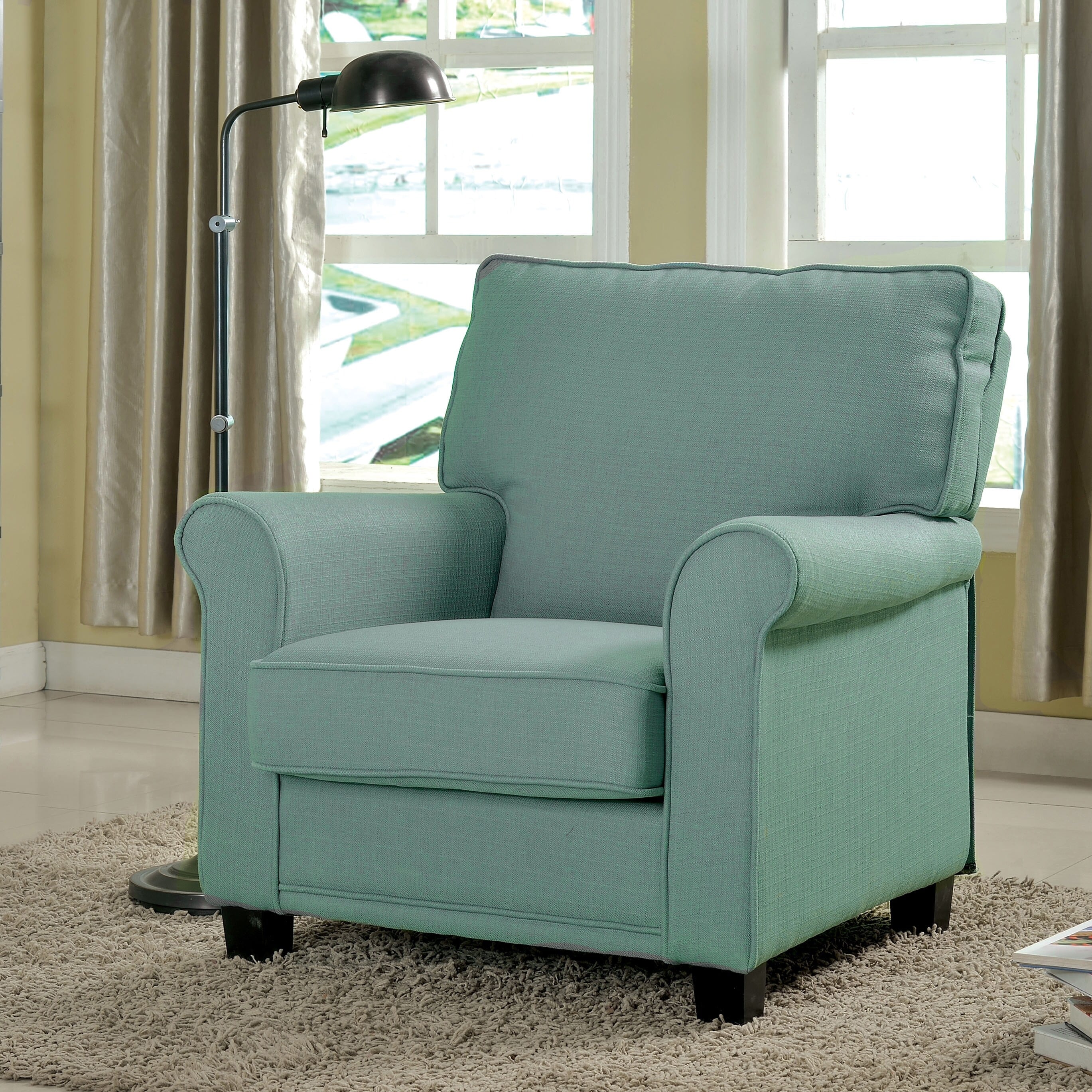 Furniture of America Charmayne Transitional Linen Padded Chair with Rolled Arms