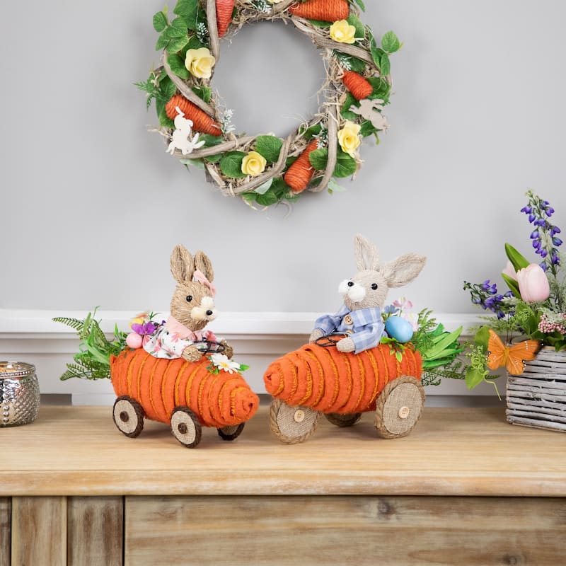 Girl Bunny with Carrot Car Easter Decoration - 13" - 9.25"