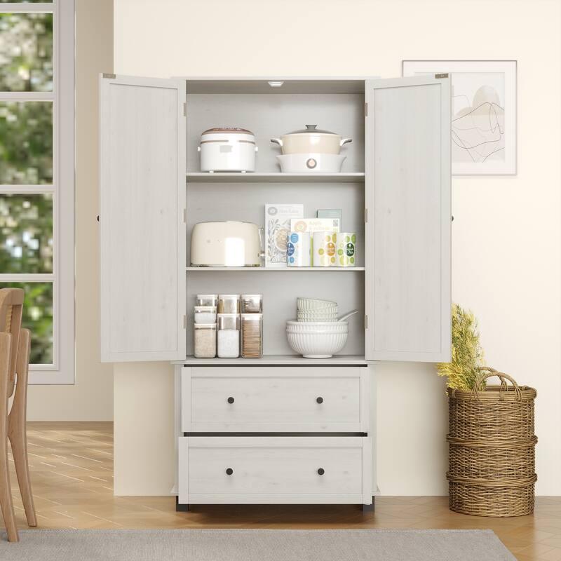 70" Tall Kitchen Pantry Cabinet with 2 Drawers and 3 Shelves