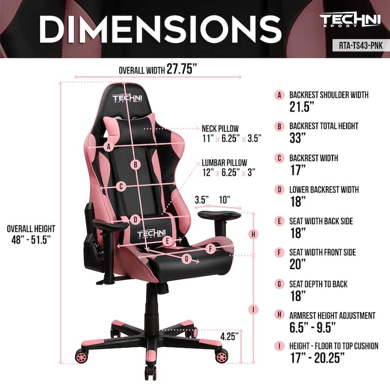Techni Sport TS-4300 Ergonomic High Back Racer Style PC Gaming Chair for Ultimate Comfort and Support