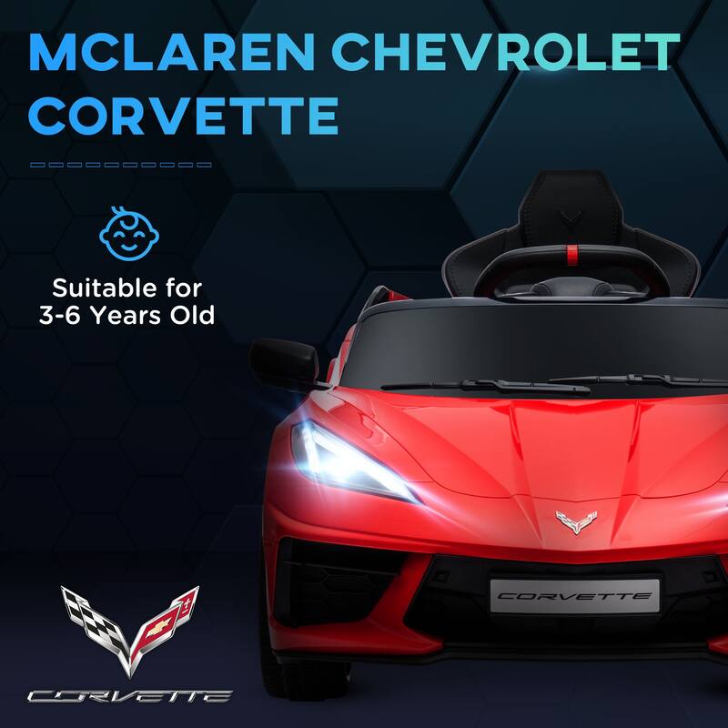 12V Kids Ride-On Chevrolet Corvette Licensed Car with Suspension, USB Music Port, and Dual Driving Modes for 3-6 Years