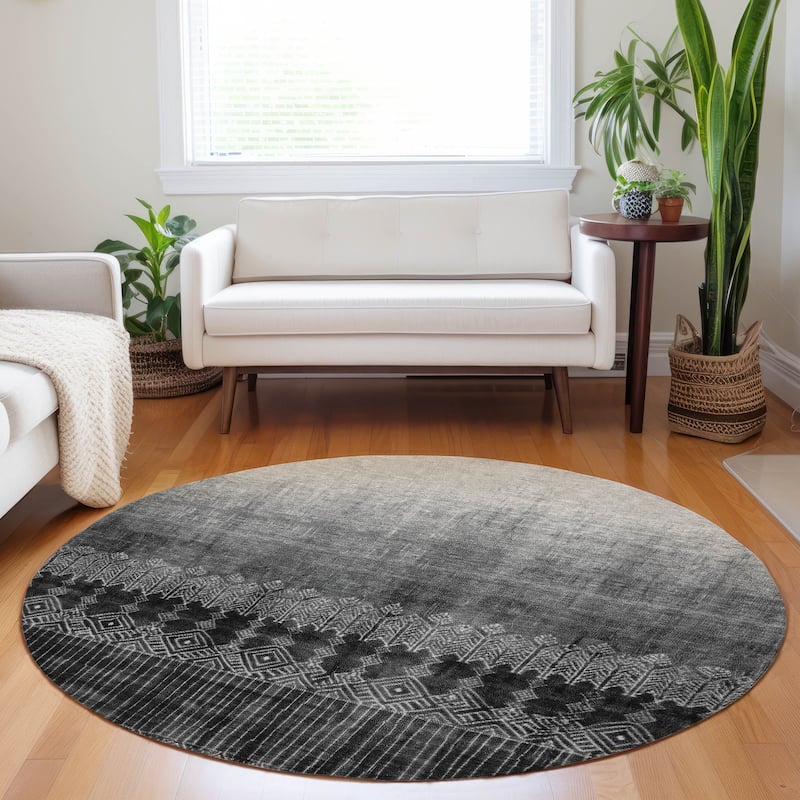 Machine Washable Indoor/ Outdoor Boho Ombre Chantille Rug - Black - 8' x 8'