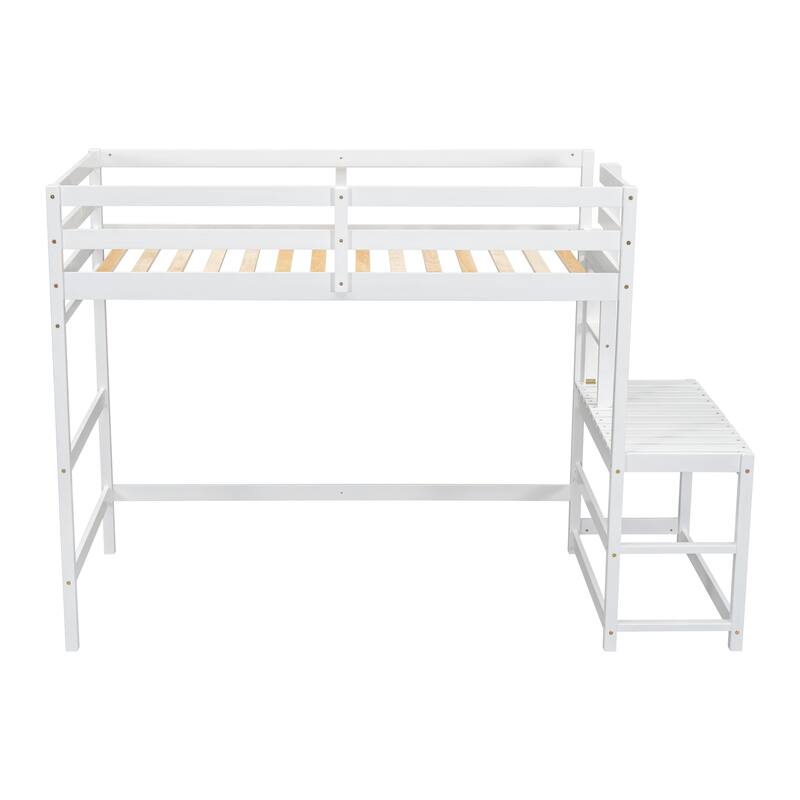 Twin High Loft Bed with Ladder landing Platform, Ladders, Guardrails