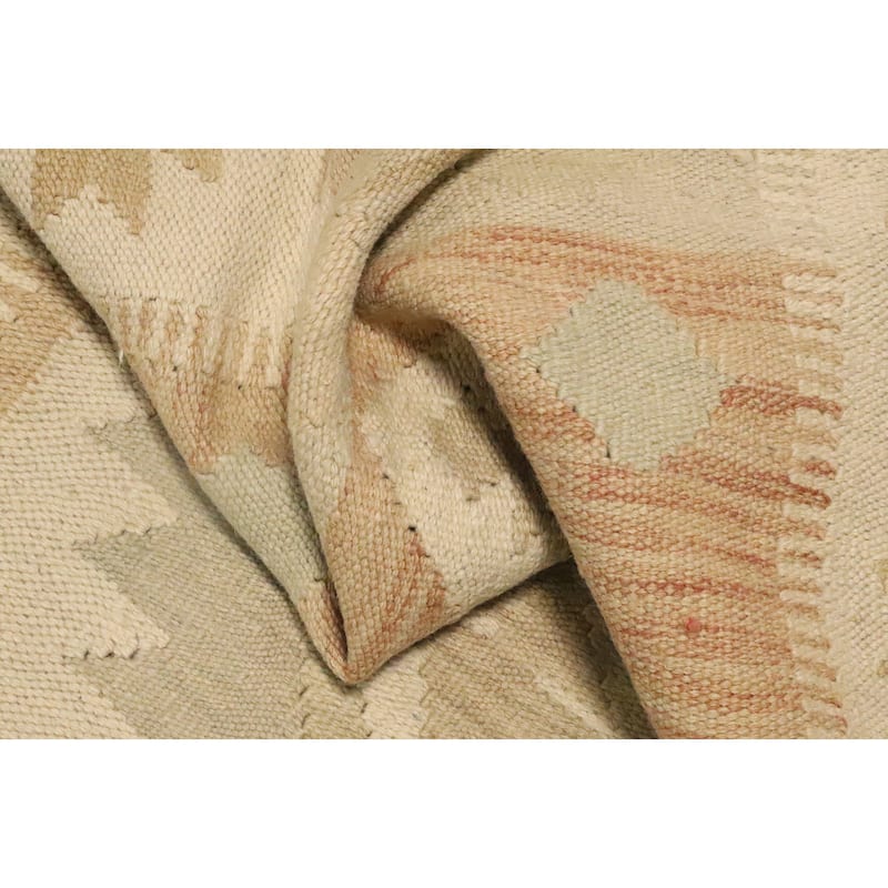 Hand Woven Oriental 100% Wool Carpet Southwestern Tribal Beige & Ivories Kilim Area Rug - 4' 9'' X 3' 1''