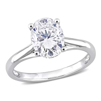 Miadora 14k White Gold 2ct TGW Oval-cut Created White Moissanite Solitaire Engagement Ring