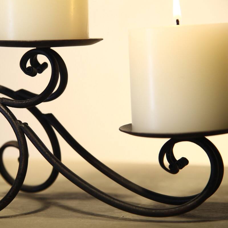 Adeco 5-pillar Iron Table Top Candle Holder - 24.4"x 4.5"x 6.5"