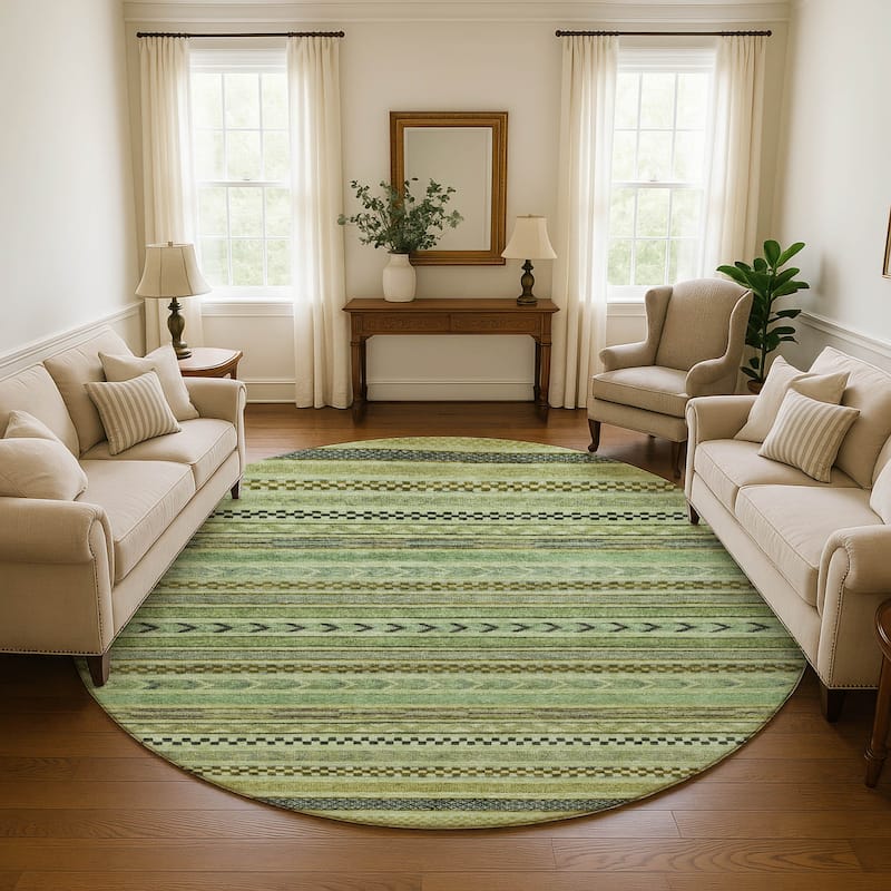 Premium Washable Super Soft Boho Stripes Mayfield Rug - Aloe - 8' x 8'