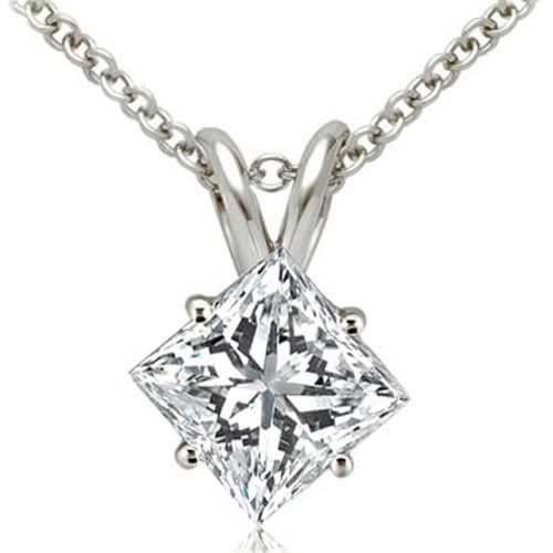 0.50 ct.tw 14K White Gold Princess Cut Diamond 4-Prong Basket Solitaire Pendant GH, SI1-2