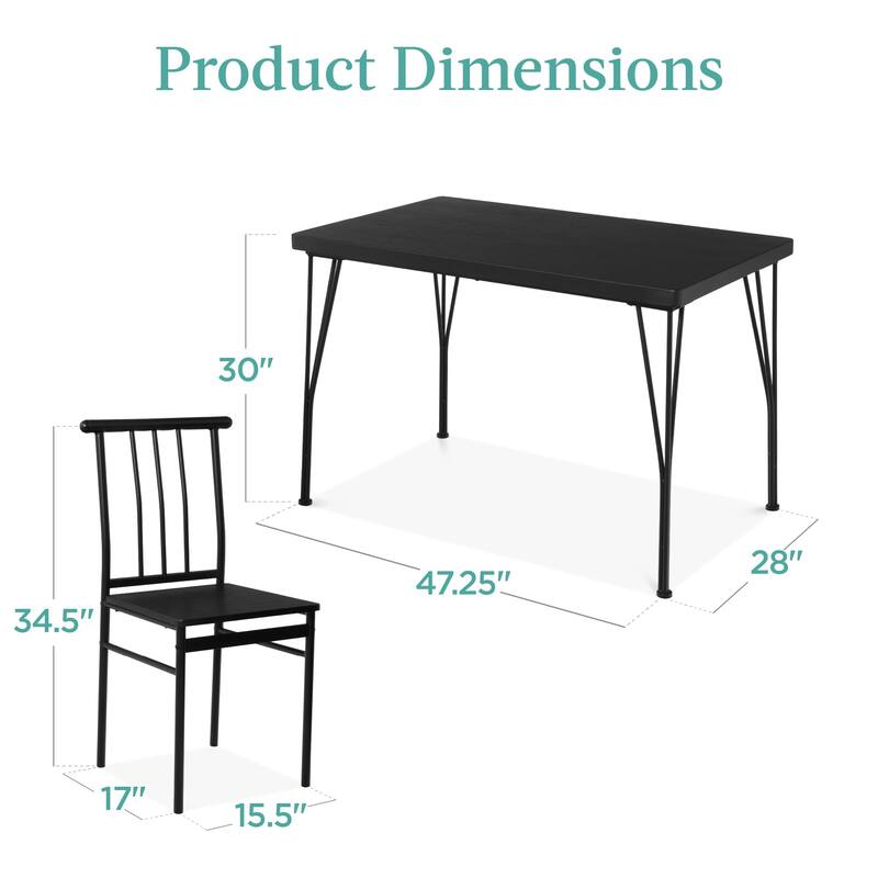 5-Piece Metal and Wood Indoor Modern Rectangular Dining Table Set for Kitchen, Dining Room, Dinette, Breakfast Nook w/ 4 Chairs