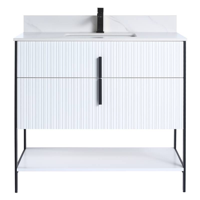 Fine Fixtures Serenity Modern Bathroom Vanity with White Carrara Stone Top