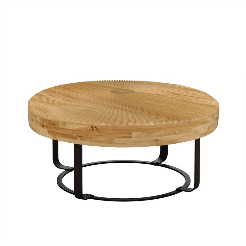 Modern Wood Round Coffee Table with Metal Legs