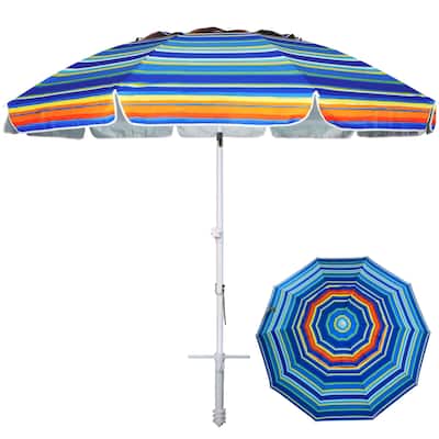 8FT Large Beach Umbrella with sand anchor, Heavy Duty High Wind Portable Outdoor Umbrellas with UPF50+ UV Protection,Air Vents
