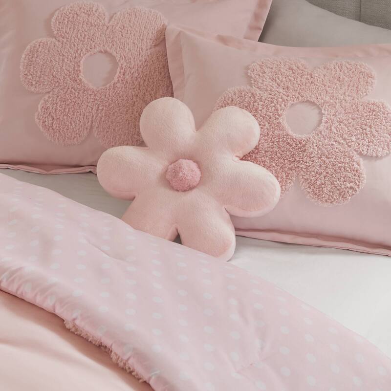 Intelligent Design Kids Gracie Floral Reversible Tufted Chenille Comforter Set with Flower Throw Pillow