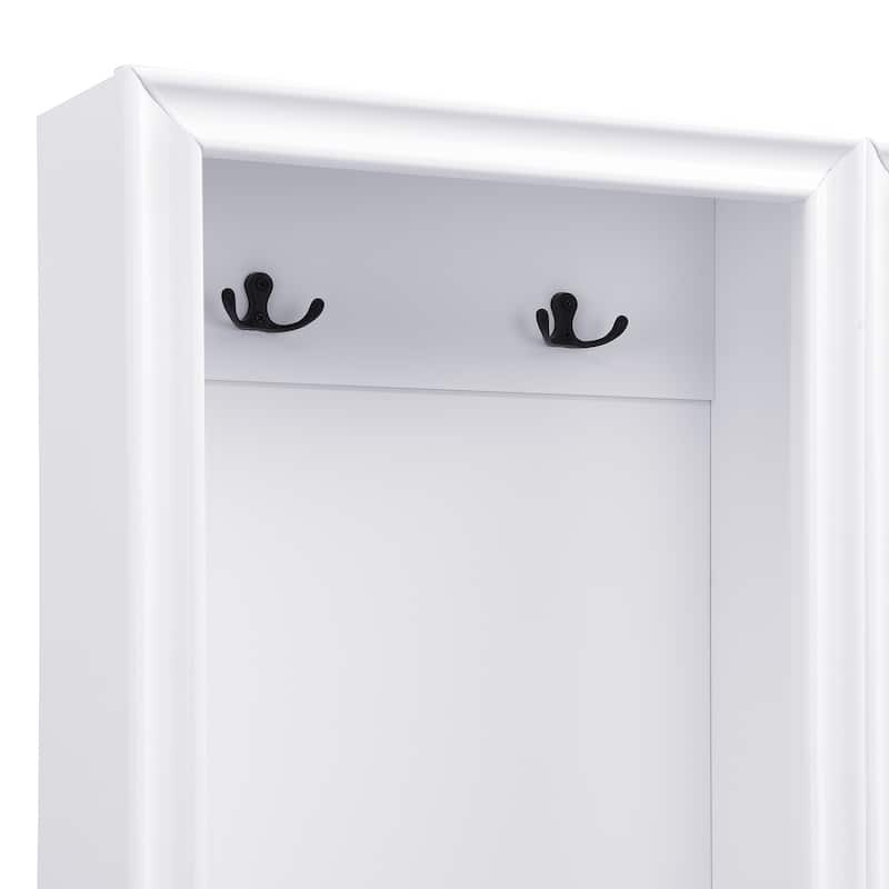 Roomfitters Elegant Hall Tree Set of 2, 3-in-1 Free Standing Entryway Coat Rack with Seating Bench and Hidden Storage