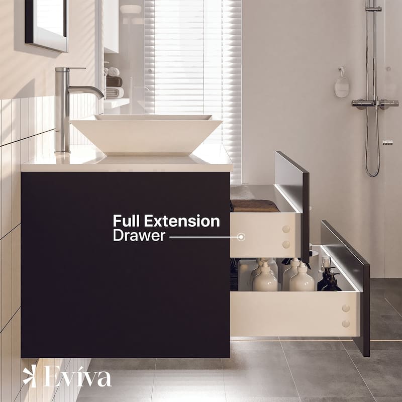 Wave 24" Espresso SS Bath Vanity with White Quartz Top and Vessel Porcelain Sink