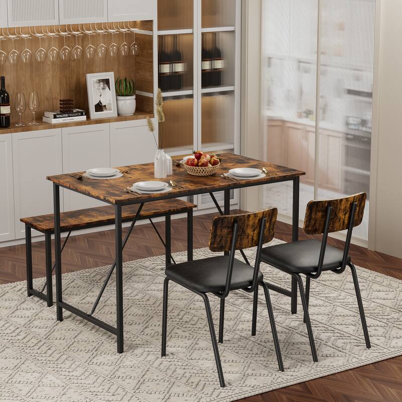 4 Piece Dining Table Set Room Table and 2 Chairs for 4 with Bench for Home, Living Room