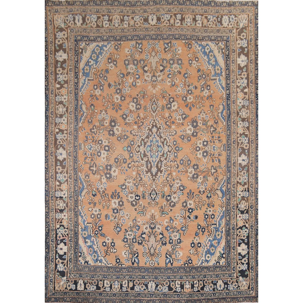 Floral Hamedan Vintage Persian Area Rug Hand-Knotted Wool Carpet - 8'4" x 10'9"
