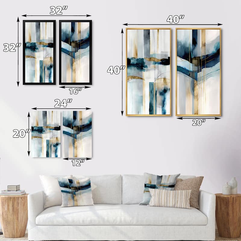Designart "Abstract Transitional Modern Shapes" Abstract Shapes Framed Wall Art Set Of 2 - Blue Wall Art Set Of 2