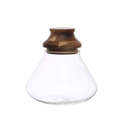 Glass Jar with Acacia Wood Lid - Clear - 7.9"L x 7.9"W x 7.9"H - 7.9"L x 7.9"W x 7.9"H