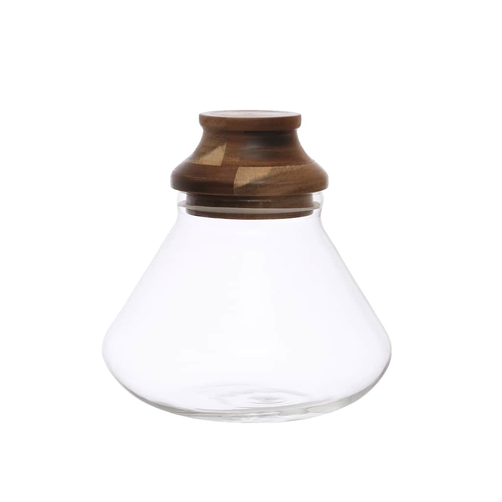 Glass Jar with Acacia Wood Lid - Clear - 7.9"L x 7.9"W x 7.9"H - 7.9"L x 7.9"W x 7.9"H