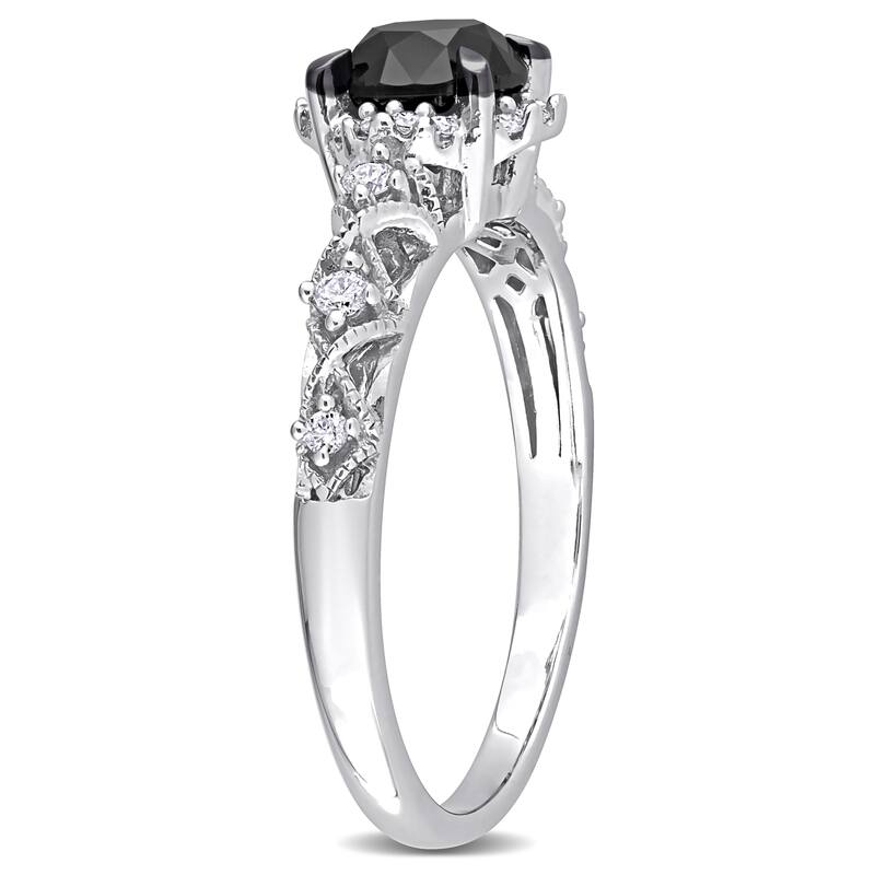 Miadora 3/4ct TDW Black and White Diamond Vintage Halo Infinity Engagement Ring in 14k White Gold