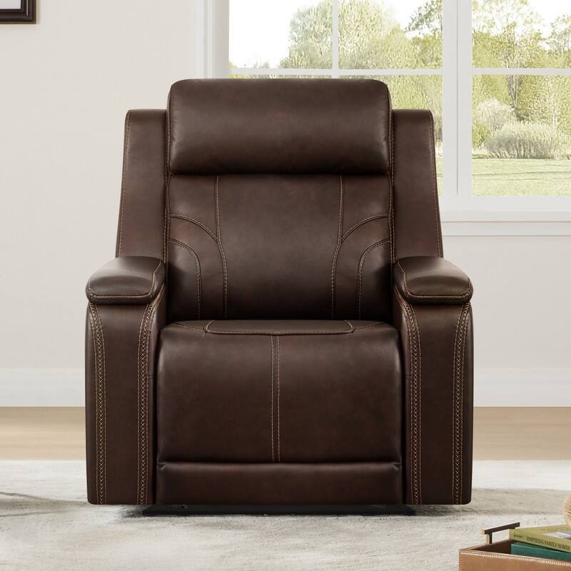 Spruce & Spring Dual Motors Genuine Leather Power Lay Flat Recliner with Power Headrest