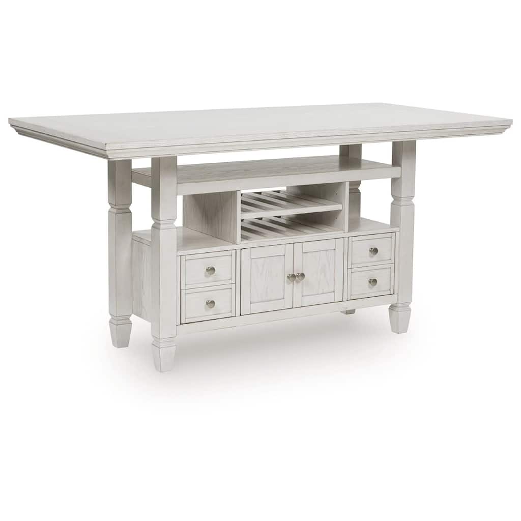 Lea Counter Height Dining Table, Wine Racks, 72 Inch Antiqued White