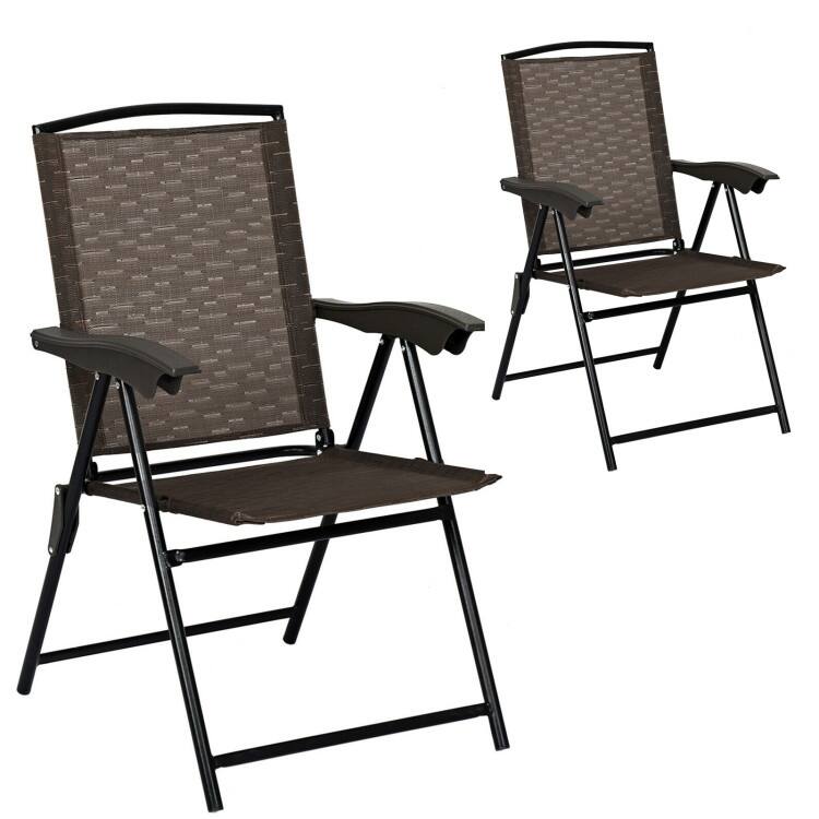 2 Pieces Folding Sling Chairs with Steel Armrests and Adjustable Back for Patio - 21" x 31" (W x H)
