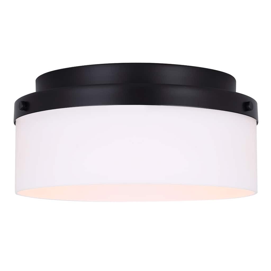 MALLOY 12.25 in. 2-Light 60-Watt Modern Black Flush Mount with Flat Opal Glass Shade