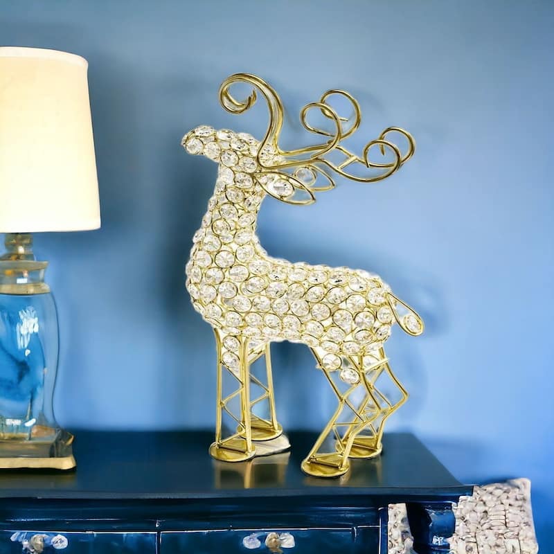 HomeRoots 19" Gold Metal Reindeer Figurine - 8.5' X '19' X '3.75 - 8.5' X '19' X '3.75