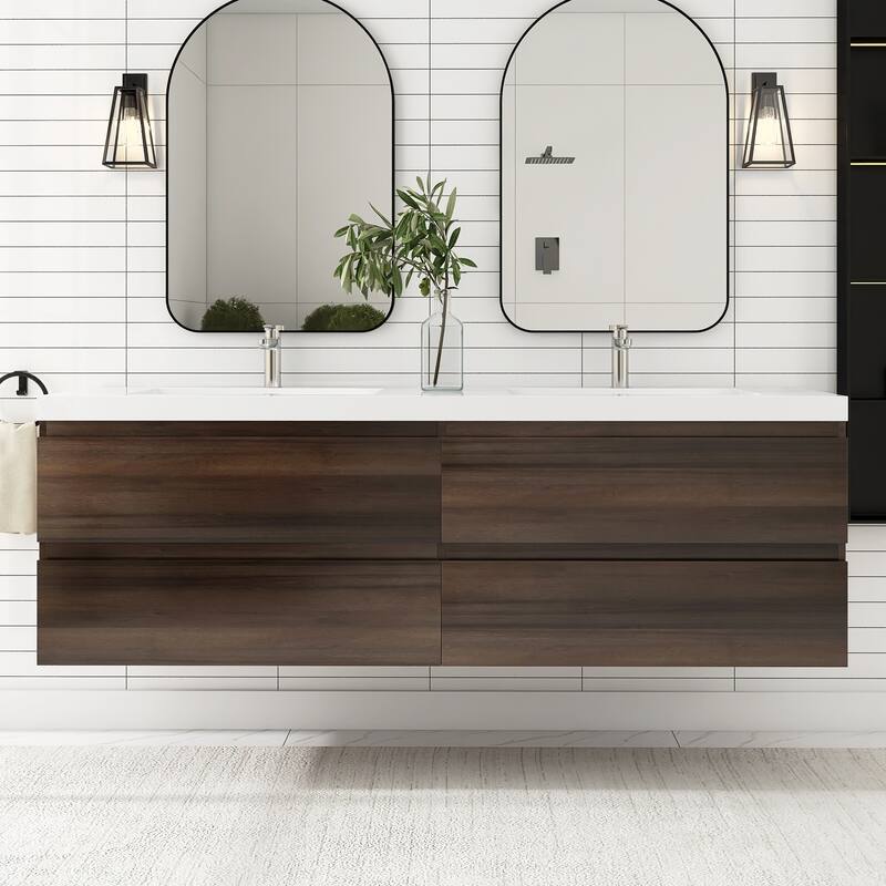 Floating Bathroom Vanity with Integrated Resin Top - Grey Oak - 70.87'' x 19.69'' x 22.44''