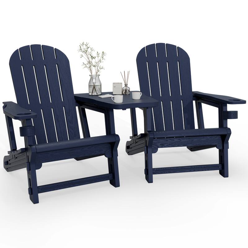 Outdoor All Weather Adirondack Chairs with Movable Footrests, Set of 5/3. - NoFootrest - NavyBlue