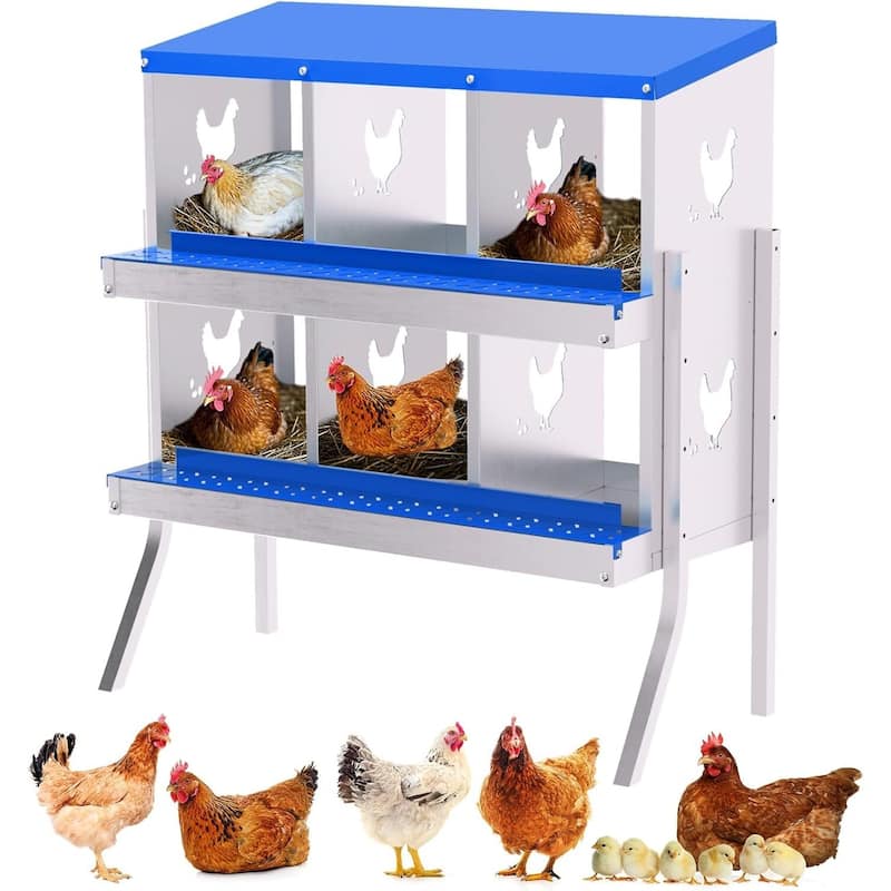 6 Compartment Metal Chicken Nesting Box, Laying Box for Hens Ducks Rabbits, Blue - Blue with Legs