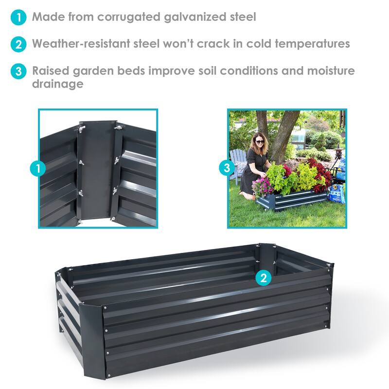 Sunnydaze Galvanized Steel Raised Garden Bed - 4' x 2' Rectangle