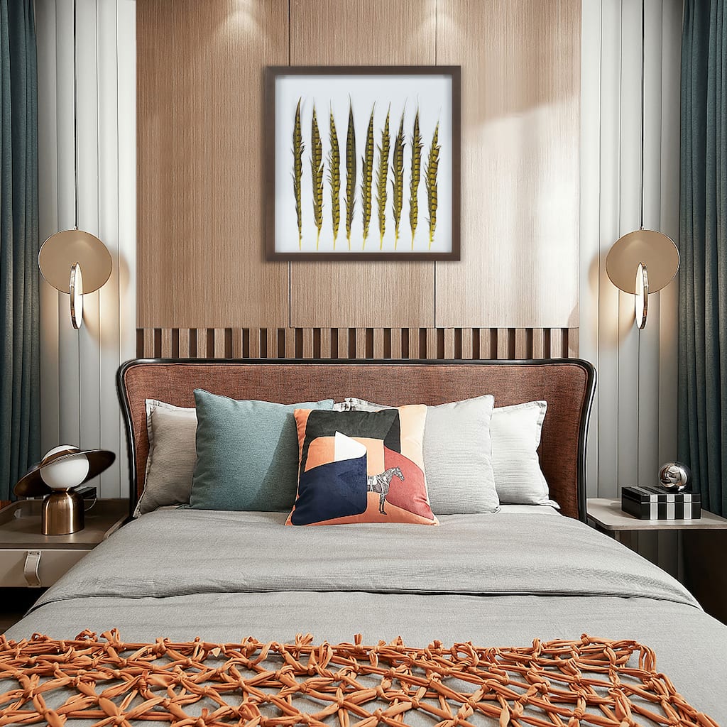 HUJI Golden Pheasant Feather Shadow Box Wall Decor - 23.6"x23.6"