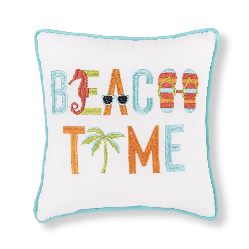 10" x 10" Beach Time Embroidered Small Petite Throw Pillow
