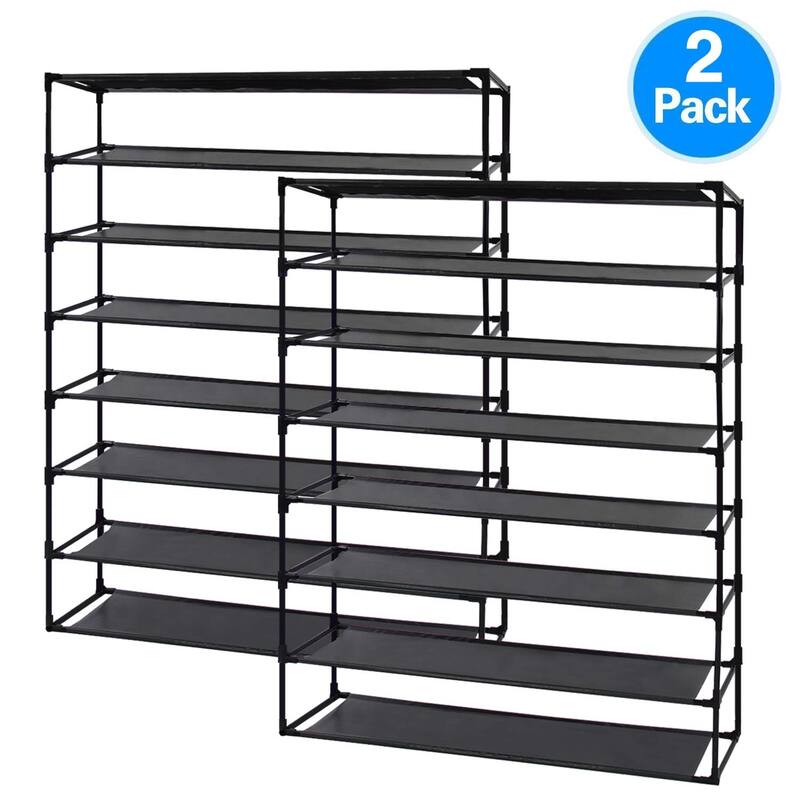 Shoe Rack Detachable Non-Woven Waterproof Fabric Shoe Organizer Tower Black Set of 2