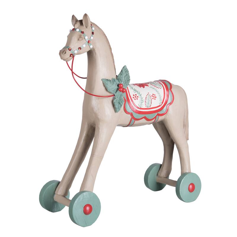 Transpac Resin 22.5 in. Tan Christmas Retro Wheeled Horse Decor